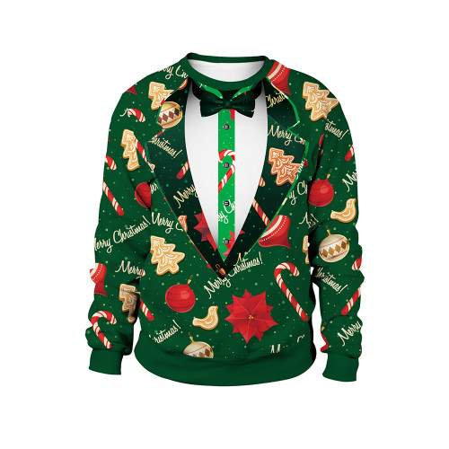 Christmas Shirt Fashion Fake Two Piece Print Casual Round Neck Xmas Sweatshirt