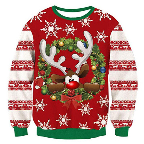 2022 Christmas Shirt 3-D Trendy Funny Print Long Sleeves Pullover Shirt