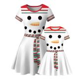 2022 Christmas Shirt Mom and Daughters Fashion Short Sleeves Casual Dress
