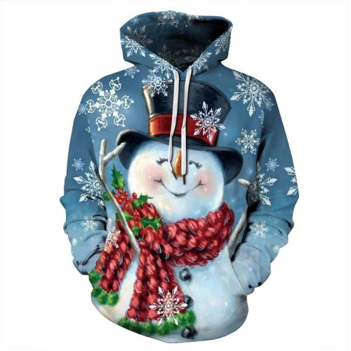 2022 New Christmas Hoodie Fashion Snowman Print Loose Casual Hooded Sweatshirt