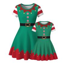 2022 Christmas Shirt Mom and Daughters Fashion Short Sleeves Casual Dress