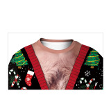 Christmas Shirt Trendy Long Sleeves Fake Two Piece Print Loose Round Neck Pullover Shirt