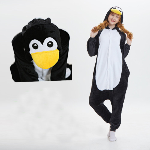 Kids Adults Kigurumi Animal Onesies Thickened Coral Fleece Sleepwear Penguin Hoodie Pajamas