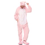 Kigurumi Animal Onesies Cartoon Flannel Pink Pig Home Wear Hoodie Pajamas