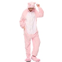 Kigurumi Animal Onesies Cartoon Flannel Pink Pig Home Wear Hoodie Pajamas