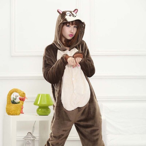 Kigurumi Animal Onesies Cartoon Hooded Flannel Pajamas Chipmunk Hoodie Pajamas