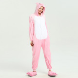 Kigurumi Animal Onesies Cartoon Flannel Pink Pig Home Wear Hoodie Pajamas