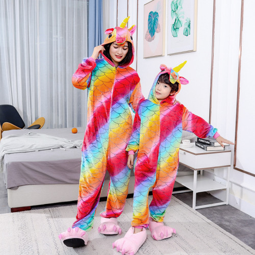 Kids Adults Kigurumi Onesies Thickened Flannel Hooded Pajamas