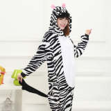 Kigurumi Animal Onesies Cartoon Hooded Flannel Zebra Pajamas