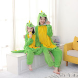 Kids Adults Kigurumi Animal Onesies Green Dinosaur Flannel Hooded Pajamas