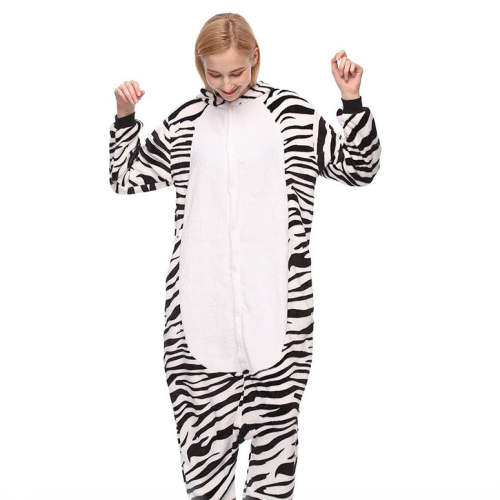 Kigurumi Animal Onesies Cartoon Hooded Flannel Zebra Pajamas