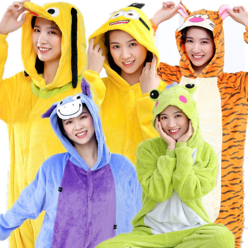 Kids Adults Kigurumi Animal Onesies Fashion Cute Cartoon Hooded Flannel Pajamas