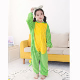 Kids Adults Kigurumi Animal Onesies Green Dinosaur Flannel Hooded Pajamas