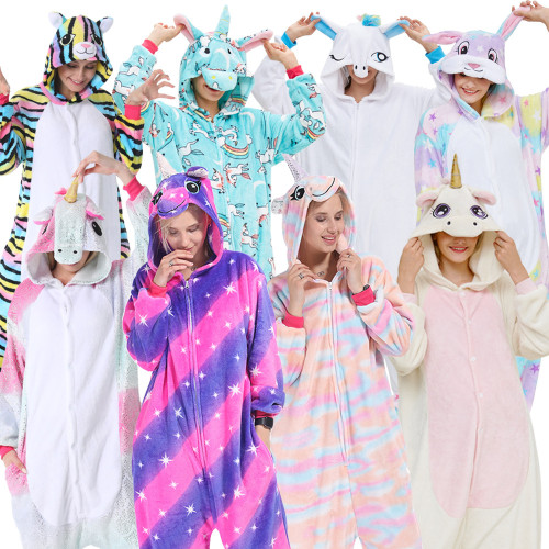 Kids Adults Kigurumi Onesies Fashion Cute Cartoon Hooded Flannel Pajamas