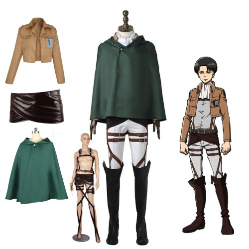 Anime Attack On Titan Shingeki no Kyojin Levi Ackerman Costume With Cloak AOT Halloween Cosplay Costume Set