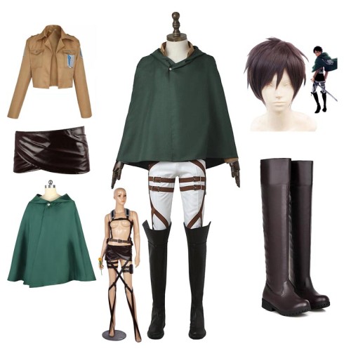 Attack On Titan Shingeki no Kyojin Eren Jaeger Costume Whole Set With Wigs and Boots Cosplay Set