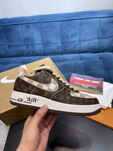 路易威登Louis Vuitton x Nike Air Force 1联名款 空军一号低帮休闲运动板鞋棕色