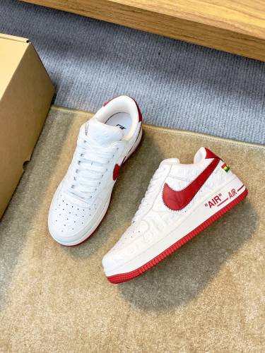 路易威登Louis Vuitton x Nike Air Force 1联名款 空军一号低帮休闲运动板鞋白红