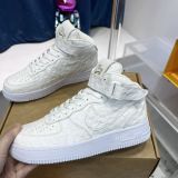 路易威登Louis Vuitton x Nike Air Force 1联名款 空军一号高帮休闲运动板鞋白金色