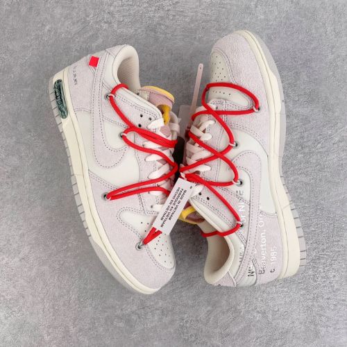 Off-White x Nike Dunk Low  The 50  灰白 NO.33 联名款 红鞋带淡粉扣 时尚低帮休闲板鞋DJ0950-118