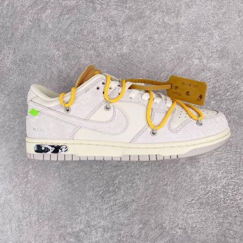 Off-White x Nike Dunk Low  The 50  NO.39 联名款 黄鞋带 浅褐扣 结构字样 低帮休闲板鞋 灰白DJ0950-109