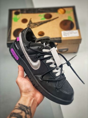 Off-White x Nike Dunk Low  The 50  NO.50 联名款 黑鞋带黑扣 低帮休闲板鞋 黑银DM1602-001