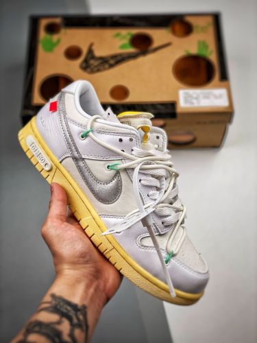 Off-White x Nike Dunk Low  The 50  NO.1 联名款 白鞋带 白扣 低帮休闲板鞋 白银DM1602-127
