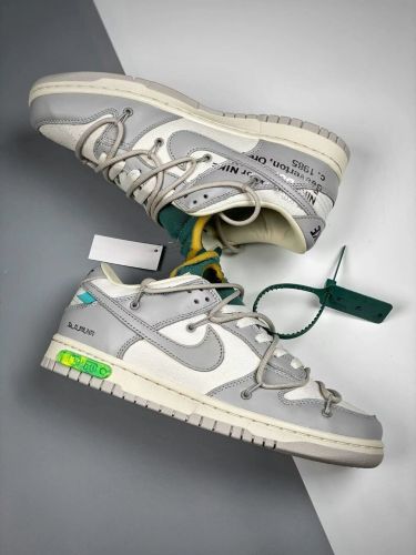 Off-White x Nike Dunk Low  The 50  灰白 NO.42 联名款 时尚低帮板鞋 白鞋带绿扣 DM1602-117
