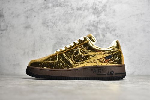 路易威登Louis Vuitton x Nike Air Force 1联名款空军一号低帮休闲运动板鞋漆金棕