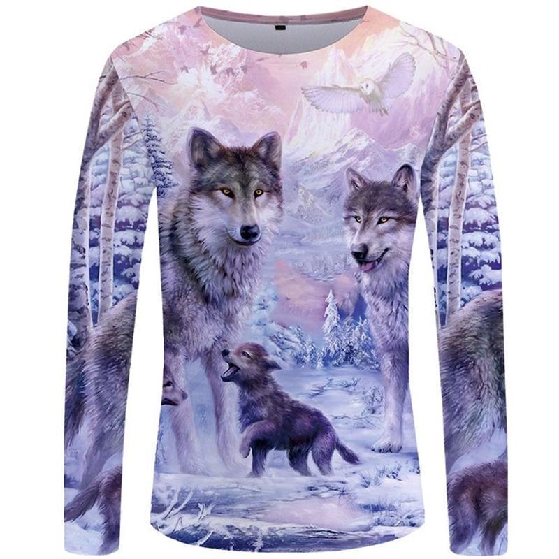 Us 16 99 Wolf T Shirt Men Long Sleeve Shirt Love Streetwear
