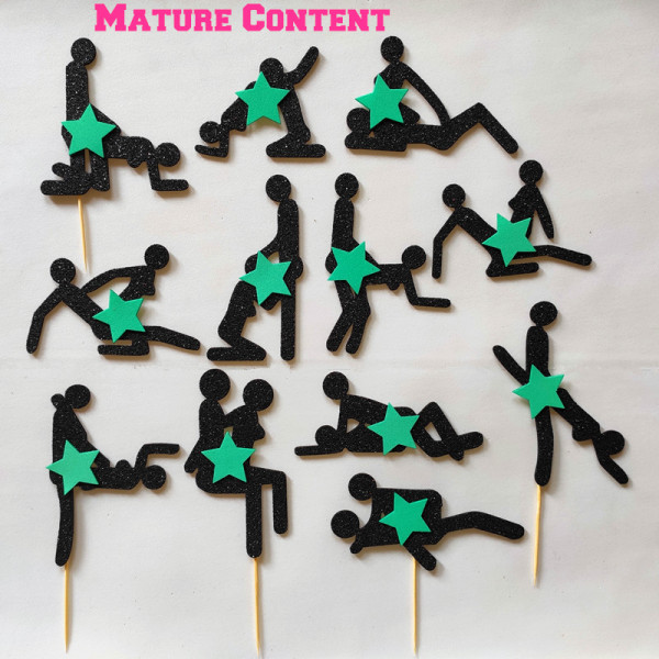 Bachelorette Party Cupcake Toppers, Kama Sutra Cupcake Toppers, Bachelorette cake Picks,Ladies Party Decor ,HERE for the SEX,Valentines Day Toppers