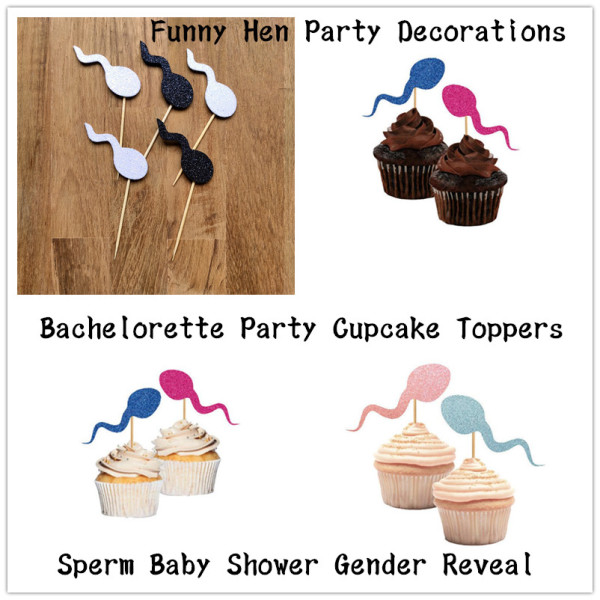 Bachelorette Party Cupcake Toppers，Funny Hen Party Decorations，Sperm Theme Cake Topper， Baby Shower Cake Picks，Gender Reveal,  Guess the Sex Cupcake Toppers & Food Picks, Boy or Girl? 