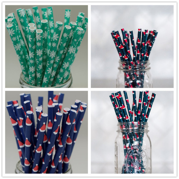 Santa Hat Straws,  Green Snowflake Mason Jar straw, Christmas Holiday Party Supplies ,Santa Clause Party Straws, Great for Christmas Parties, Christmas themed paper drinking straws 