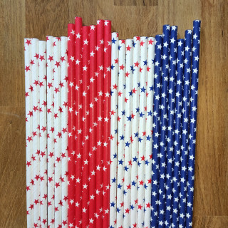 Red White Blue Stars Fancy Straws，Patriotic straws,American 4th of July Military First Responder Birthday party，Strong Paper Straws,military Party straws， patriotic party, Veterans Party,  political party straws，Cake Pop Sticks