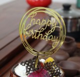 Round Happy Birthday Cake Topper, Mirror Gold Acrylic Birthday Cake Topper, Birthday Cake Decoration, Happy Birthday Monogrammed Cake Topper, Cake Decor