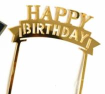 Acrylic Gold Mirror Happy Birthday Cake Topper  Laser Cut Script Cake Topper  Birthday Party Cake Decor  Gold Happy Birthday Sign