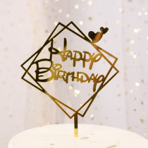 Geometric Cake Topper Acrylic Happy Birthday Cake Topper  Heart-shaped  Decoration