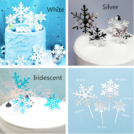 US$ 6.30 - Silver Snowflake Cake Topper Iridescent birthday Party Laser Cut  Acrylic Christmas Wedding Cake toppers Frozen White Themed Winter Cake  Toppers - m.