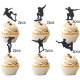 12 PCS Skateboard Cupcake Toppers Black Glitter Skateboarding Cupcake Picks Sport Skating Theme Bachelorette Birthday Party Cake Decorations Supplies