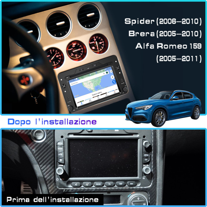 € 263.12 - AWESAFE Autoradio 1 Din per Romeo Alfa 159 Brera (2005-2010) per  Romeo Spider (2006-2010) Android 10 (2G+32GB) Car Radio con Funzione SD CD  DVD BT Comandi al Volante Navigazione WIFI - it.awesafeshop.com