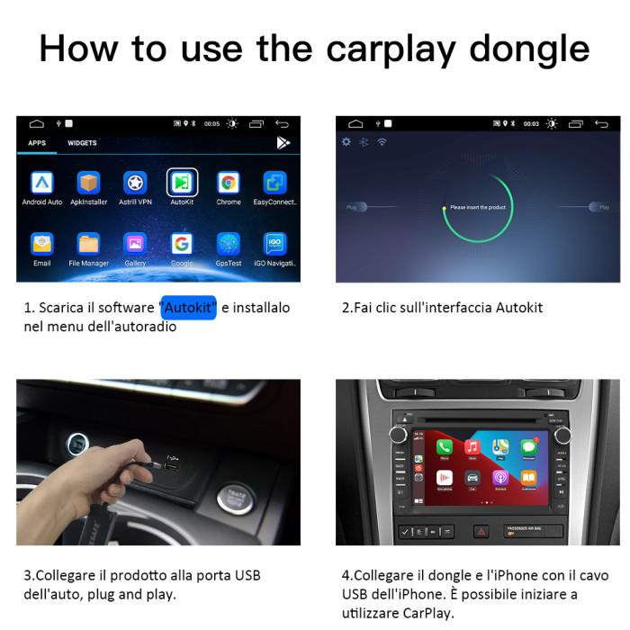 € 42.49 - AWESAFE Carplay Adattatore Cablata USB Dongle Android Auto per  Android Autoradio 1 Din 2 Din - it.awesafeshop.com