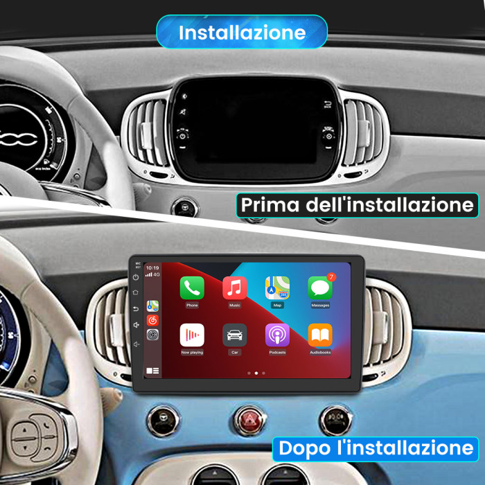 € 203.15 - AWESAFE 9 Pollici Autoradio per Fiat 500 (2015-2019) Android 10  (2G+32GB) Car Radio Tablet con CarPlay e Android Auto Bluetooth WIFI  Comandi al volante (Autoradio + Cornice esterna) - it.awesafeshop.com