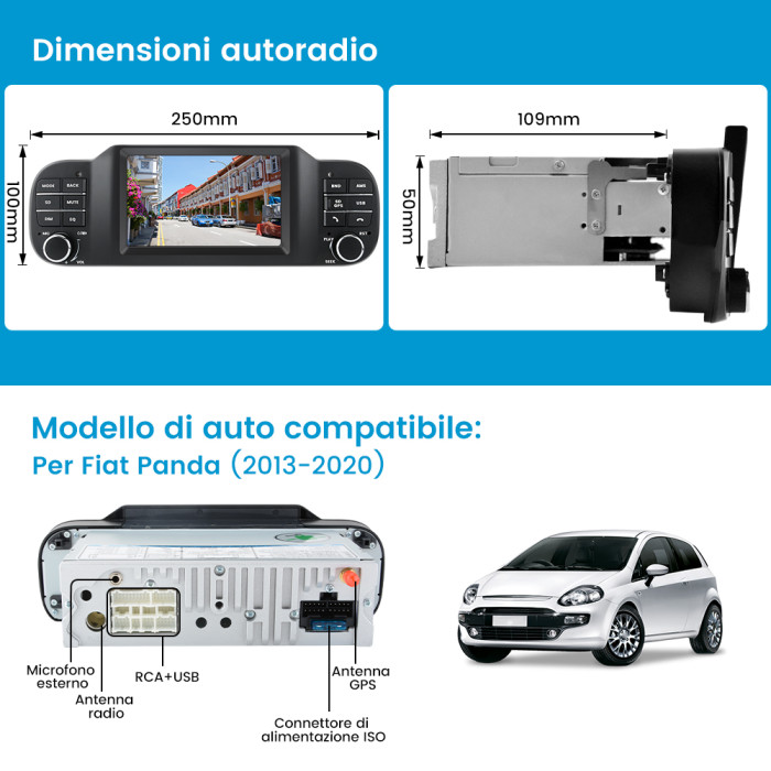 € 236.21 - AWESAFE Autoradio 1 Din per Fiat Panda (2013-2020) 5 inch  Touchscreen Android 10 (2G+32GB) Car Radio con GPS Bluetooth WIFI SD USB  Comandi al volante Mirror Link - it.awesafeshop.com