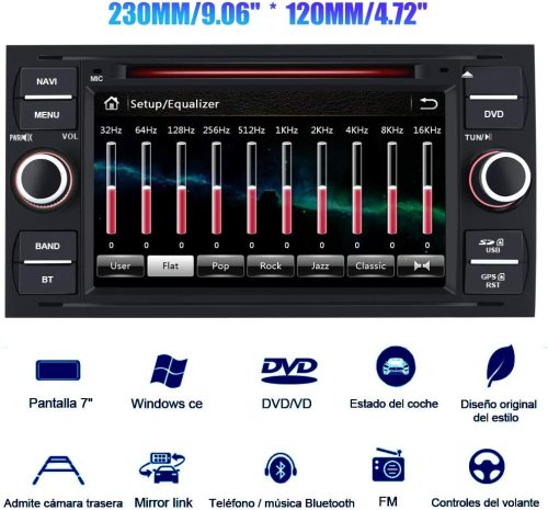 AWESAFE Radio Coche 7 Pulgadas para Ford con Pantalla Táctil 2 DIN, Autoradio de Ford con Bluetooth/GPS/FM/RDS/CD DVD/USB/SD, Apoyo Mandos Volante, Mirrorlink y Aparcacimiento (Negra)