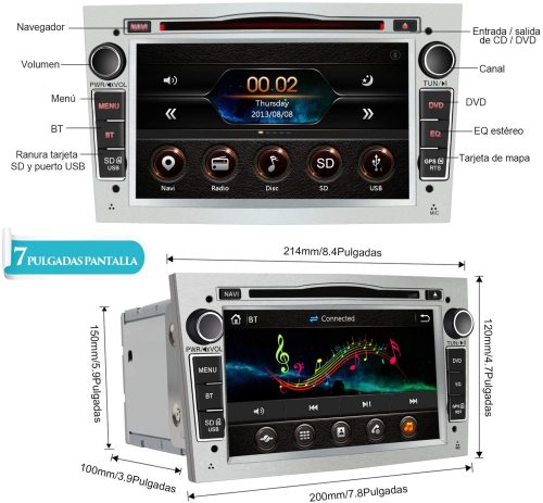AWESAFE Radio Coche 7 Pulgadas con Pantalla Táctil 2 DIN para Opel, Opel Autoradio con Bluetooth/GPS/FM/RDS/CD DVD/USB/SD, Apoyo Mandos Volante, Mirrorlink y Aparcacimiento (Plata)