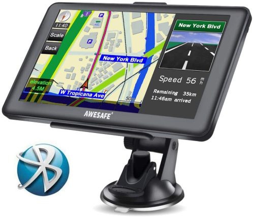 AWESAFE GPS para Coche de 7 Pulgadas Pantalla con Bluetooth, Gratis de Mapa de Europa Toda la Vida
