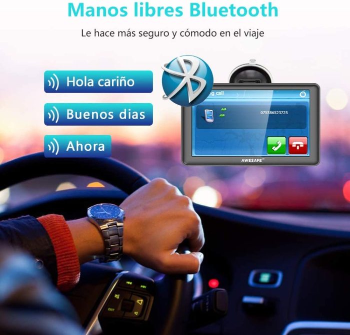 € 77.39 - AWESAFE GPS para Coches con 7 Pulgadas Pantalla LCD con Bluetooth  y Cámara Trasera, Navegador GPS para Coche y Camión con Actualizaciones de  Mapas para Toda la Vida - es.awesafeshop.com