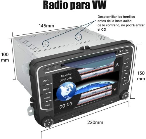 AWESAFE Radio Coche 7 Pulgadas con Pantalla Táctil 2 DIN para Volkswagen, Autoradio para VW Passat Seat Golf Skoda y etc. con Bluetooth/GPS/FM/RDS/CD DVD/USB/SD/RCA, Apoyo Mandos del Volante