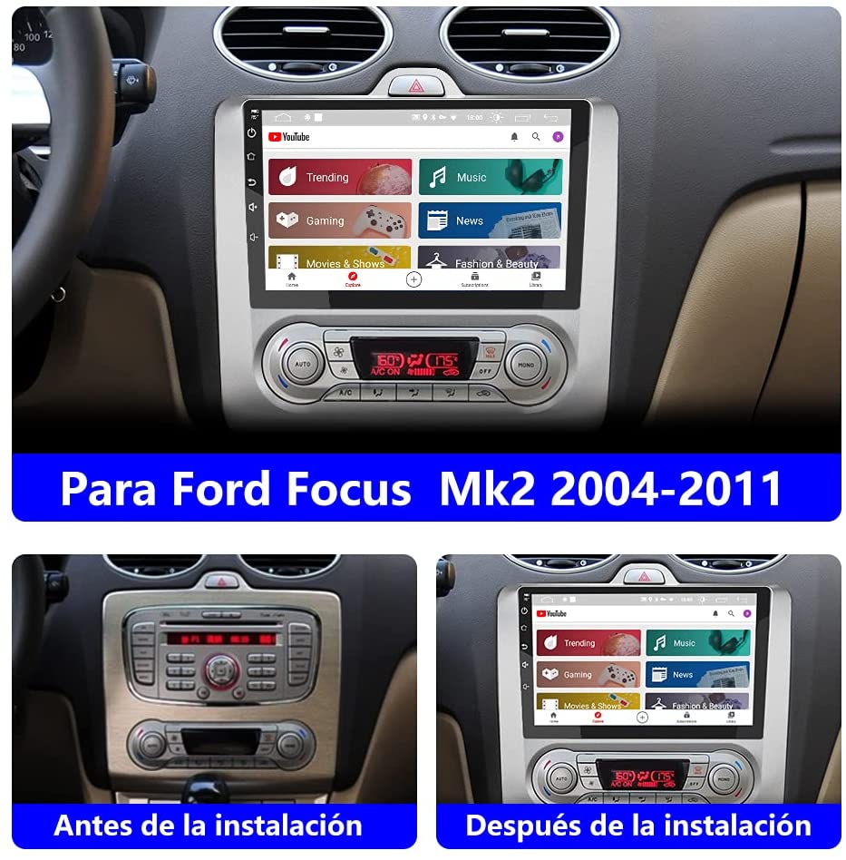 Radio Pantalla Coche para Ford Focus Mk2 2004-2011 con 9 Pulgadas Pantalla Táctil Aparcamiento 2GB+32GB Autoradio con Bluetooth/GPS/FM/RDS/USB/RCA Apoyo Mandos Volante AWESAFE Android 10.0 
