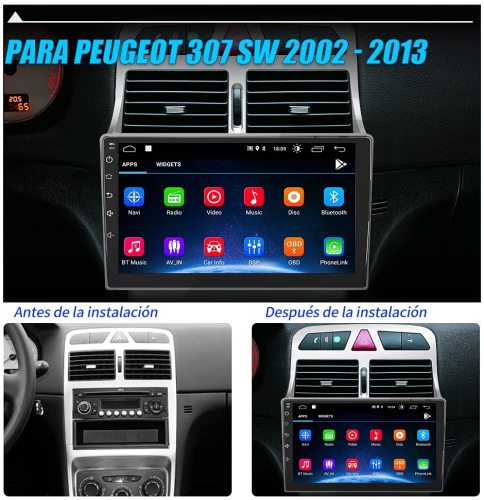 AWESAFE Android 10.0 Radio Coche para Peugeot 307 SW 2002 - 2013, 9 Pulgadas Radio Pantalla Táctil, Autoradio con Bluetooth/GPS/FM/RDS/USB/RCA, Apoyo Mandos Volante, Mirrorlink y Aparcamiento